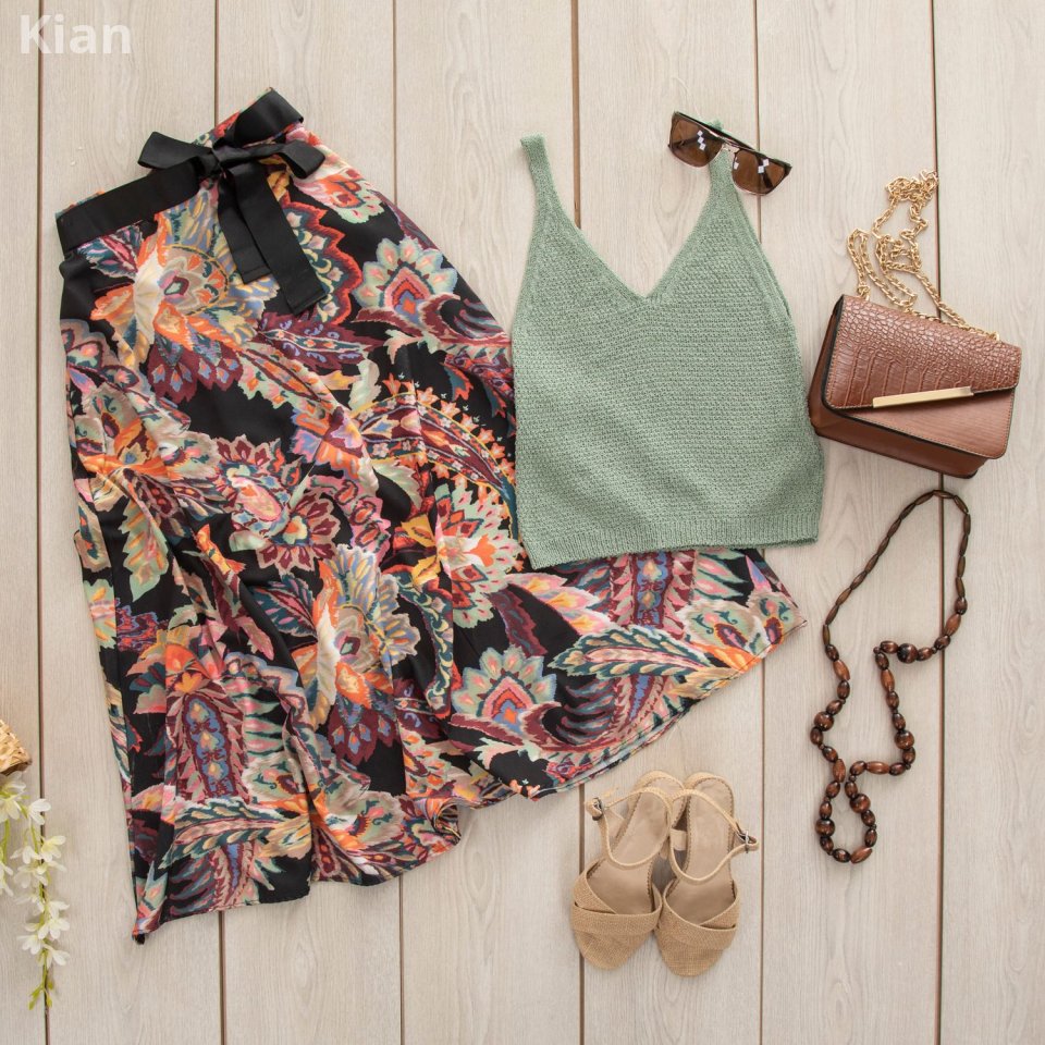 Black midi skirt with white flowers